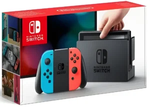 Caja de la consola Nintendo Switch, compatible con juegos en modo portátil y en televisión.