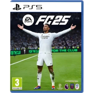 Carátula de EA Sports FC 25, videojuego de fútbol para consolas con gráficos mejorados y equipos actualizados.